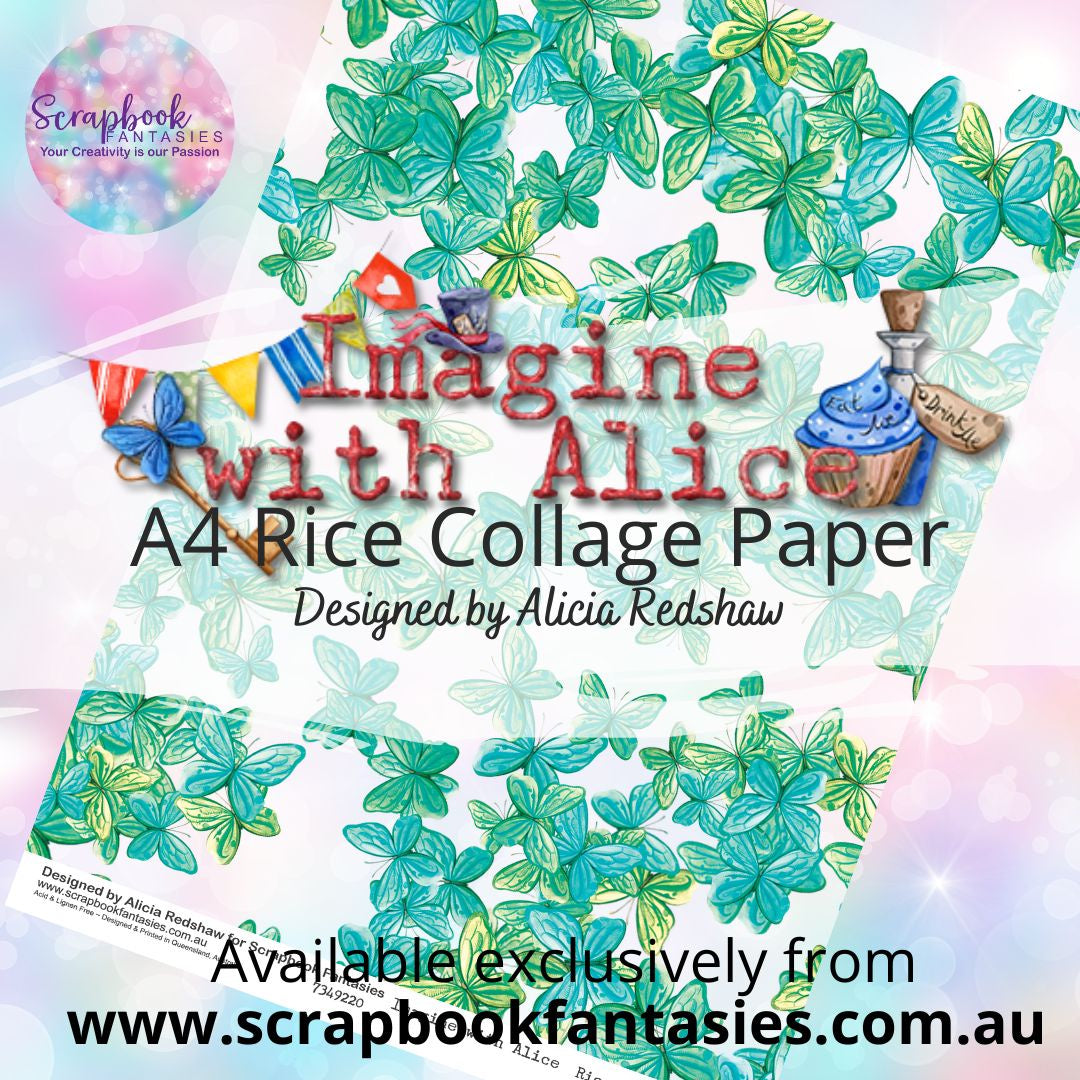 Imagine with Alice A4 Rice Collage Paper - Green Butterflies 7349220