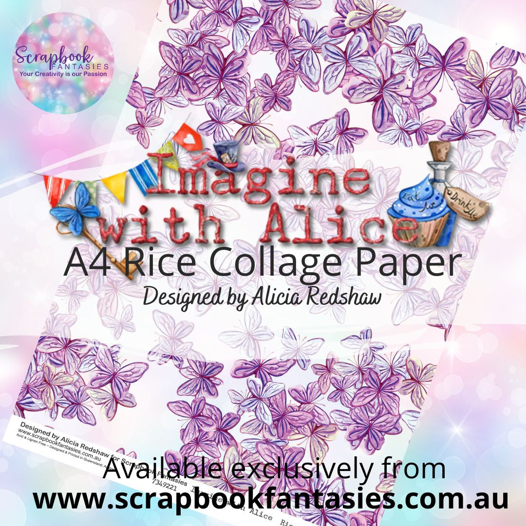 Imagine with Alice A4 Rice Collage Paper - Purple Butterflies 7349221