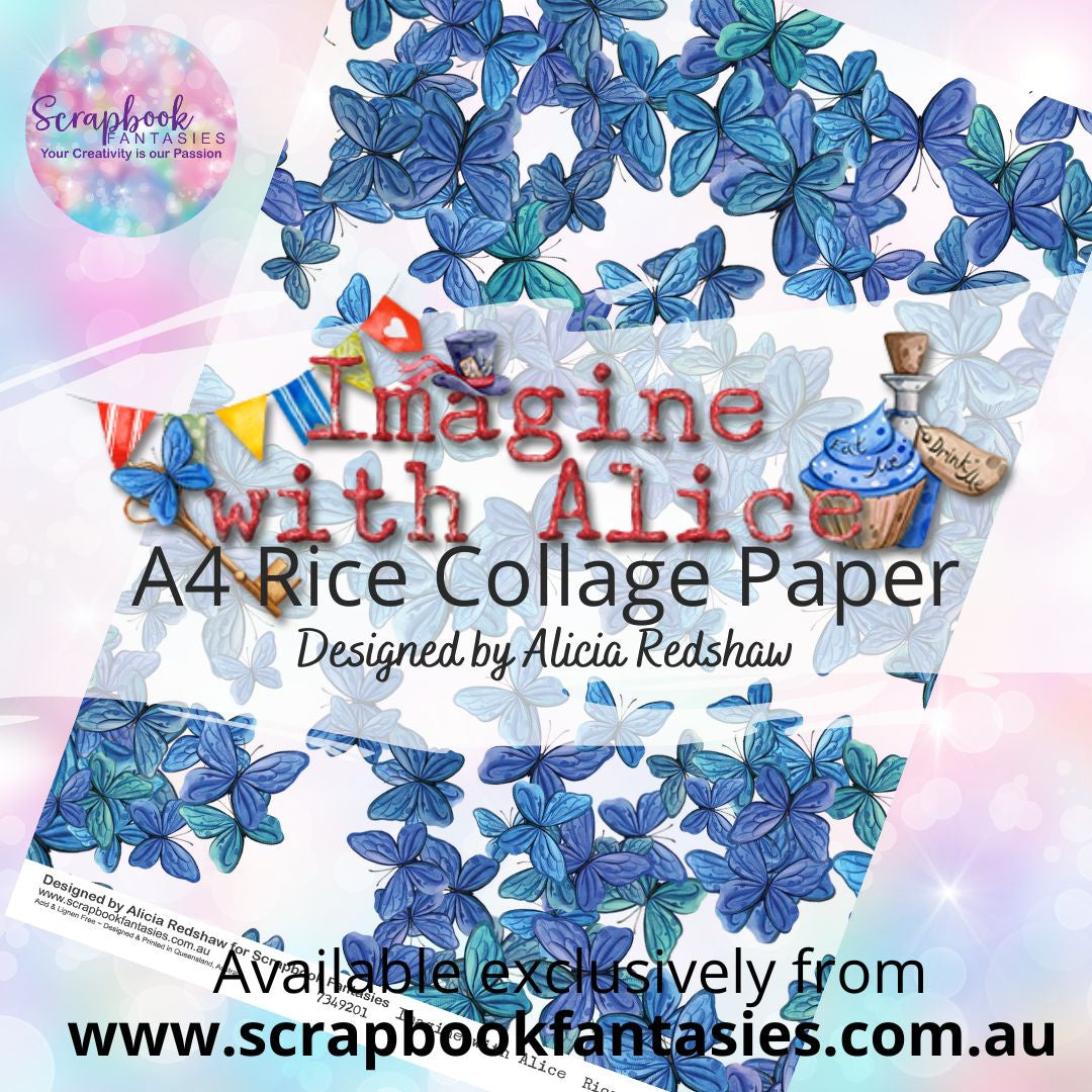 Imagine with Alice A4 Rice Collage Paper - Blue Butterflies 7349201 ...