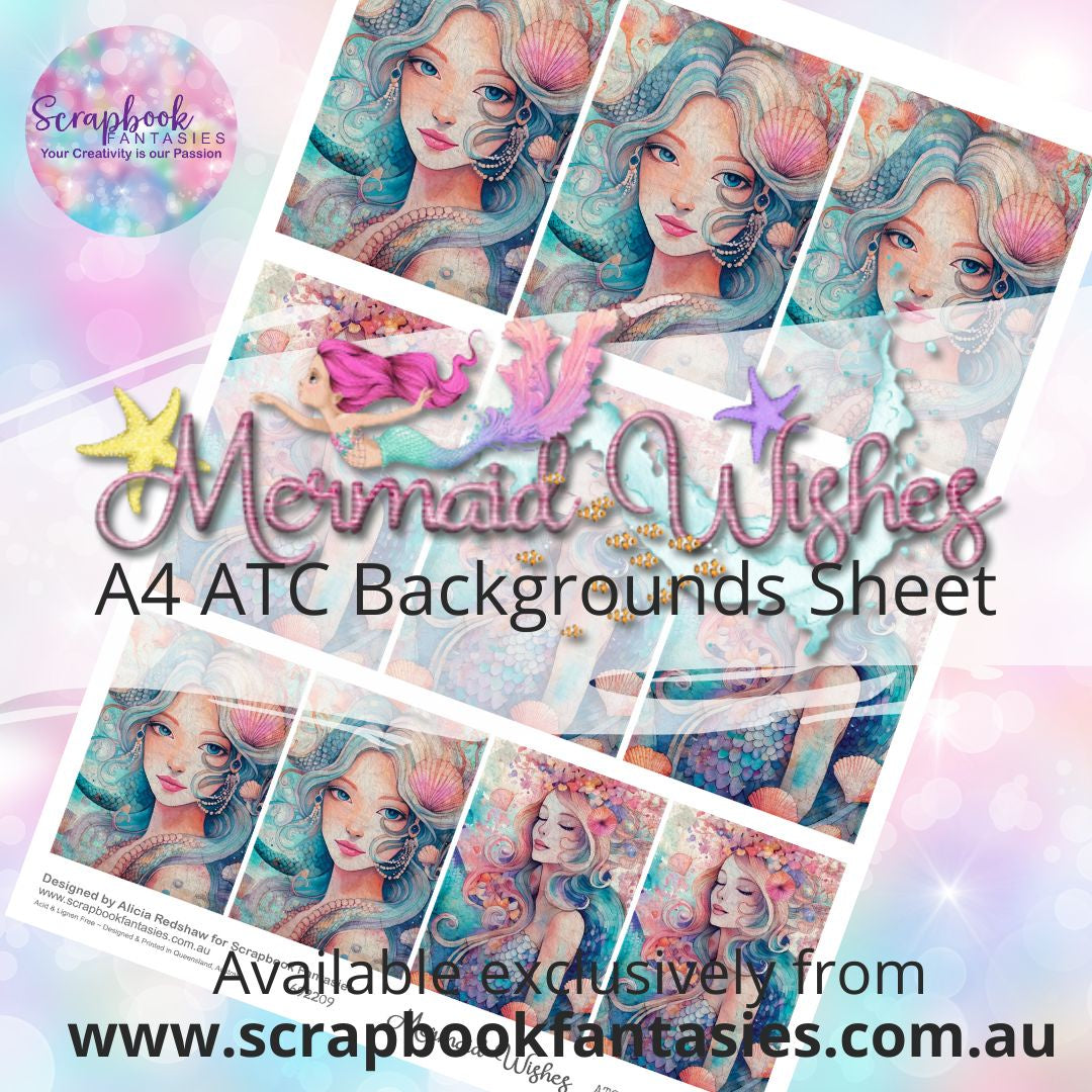 Mermaid Wishes A4 ATC Backgrounds Sheet  - Mermaid Collage 692209