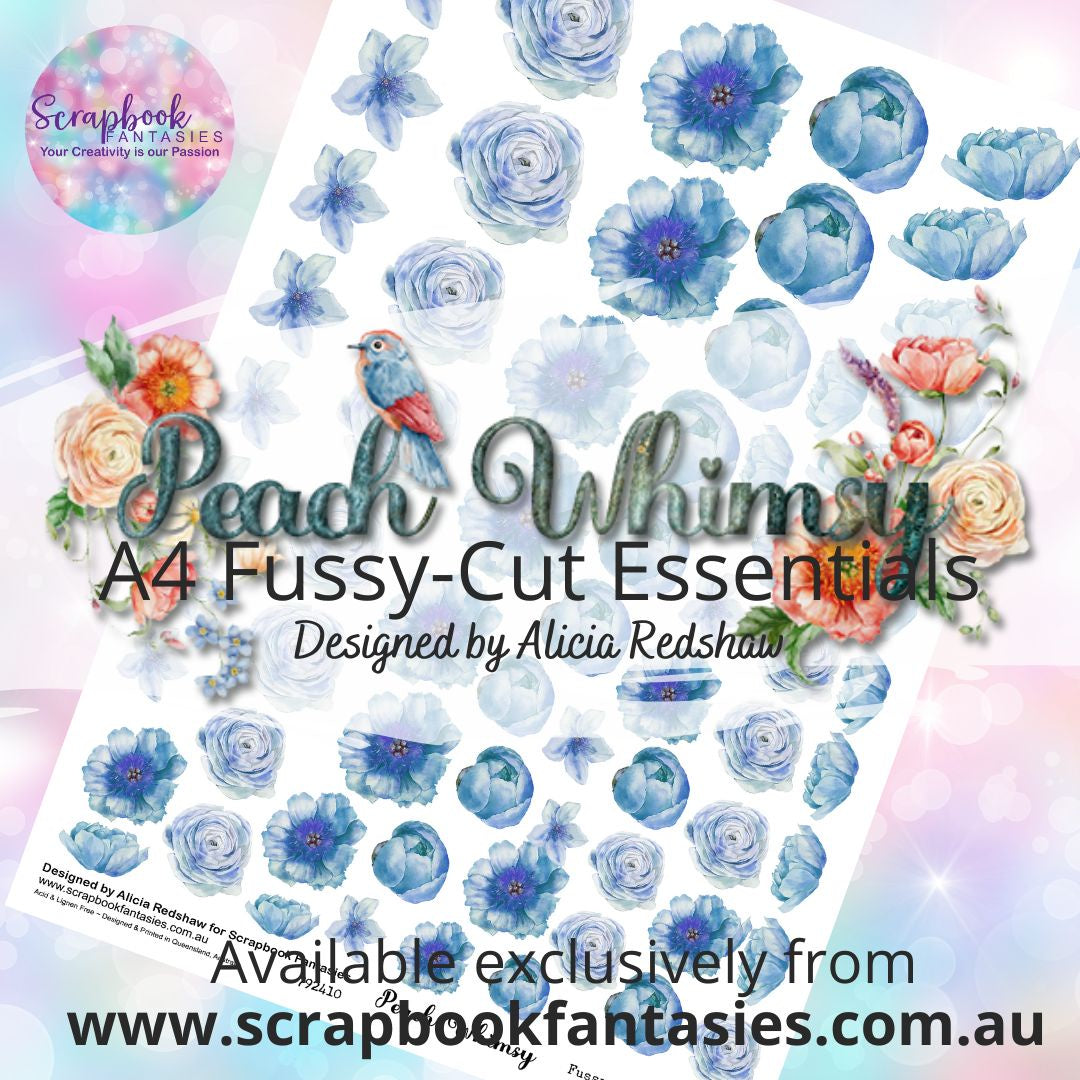 Peach Whimsy A4 Colour Fussy-Cut Essentials - Blue Flowers 792410