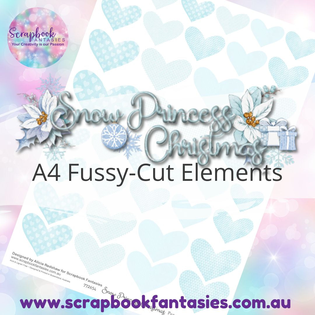 Snow Princess Christmas A4 Colour Fussy-Cut Elements - Mint Hearts 772654