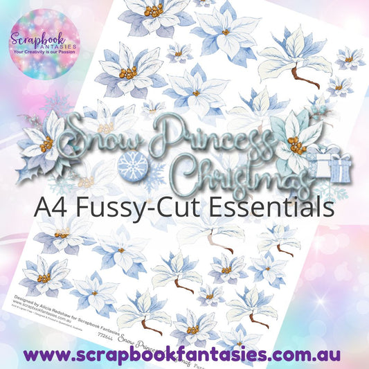 Snow Princess Christmas A4 Colour Fussy-Cut Essentials - Blue Poinsettias 772644