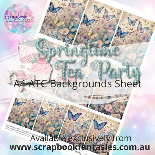 Springtime Tea Party A4 ATC Backgrounds Sheet  - Butterfly Garden 1 787112