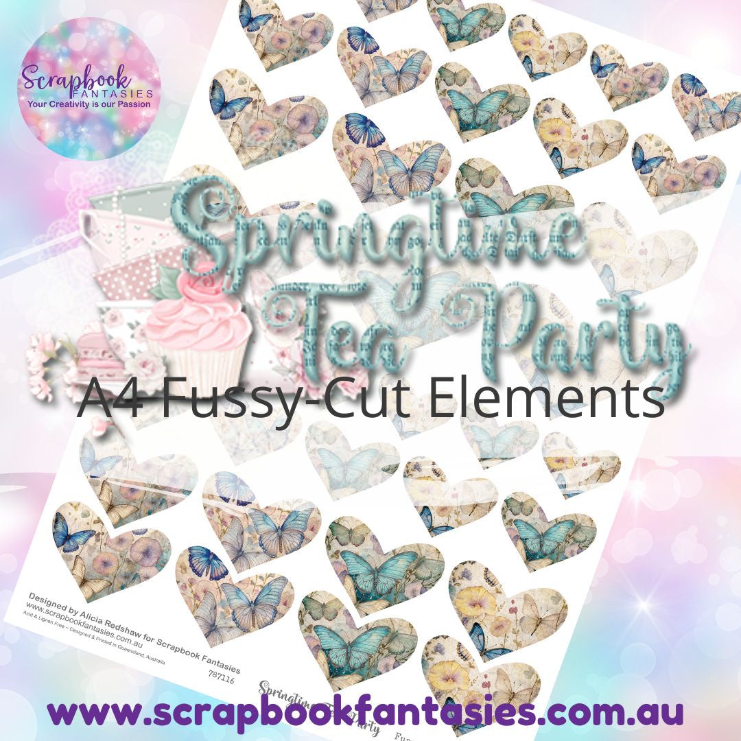 Springtime Tea Party A4 Colour Fussy-Cut Elements - Butterfly Garden Hearts 787116