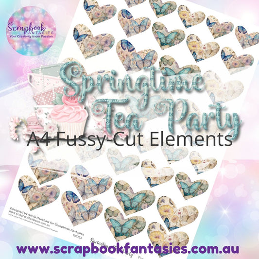 Springtime Tea Party A4 Colour Fussy-Cut Elements - Butterfly Garden Hearts 787116