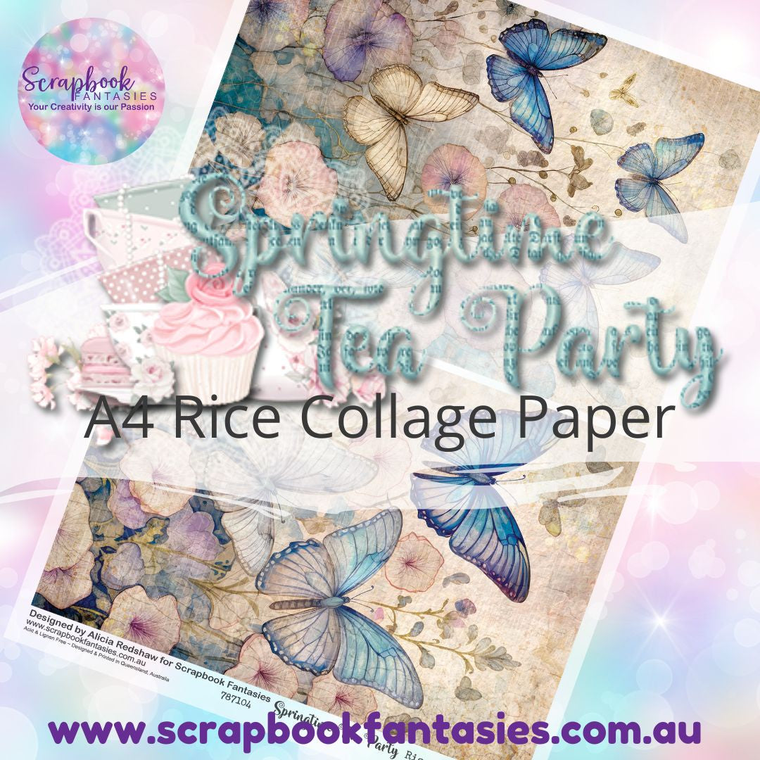 Springtime Tea Party A4 Rice Collage Paper - Butterfly Garden Halves 1 787104