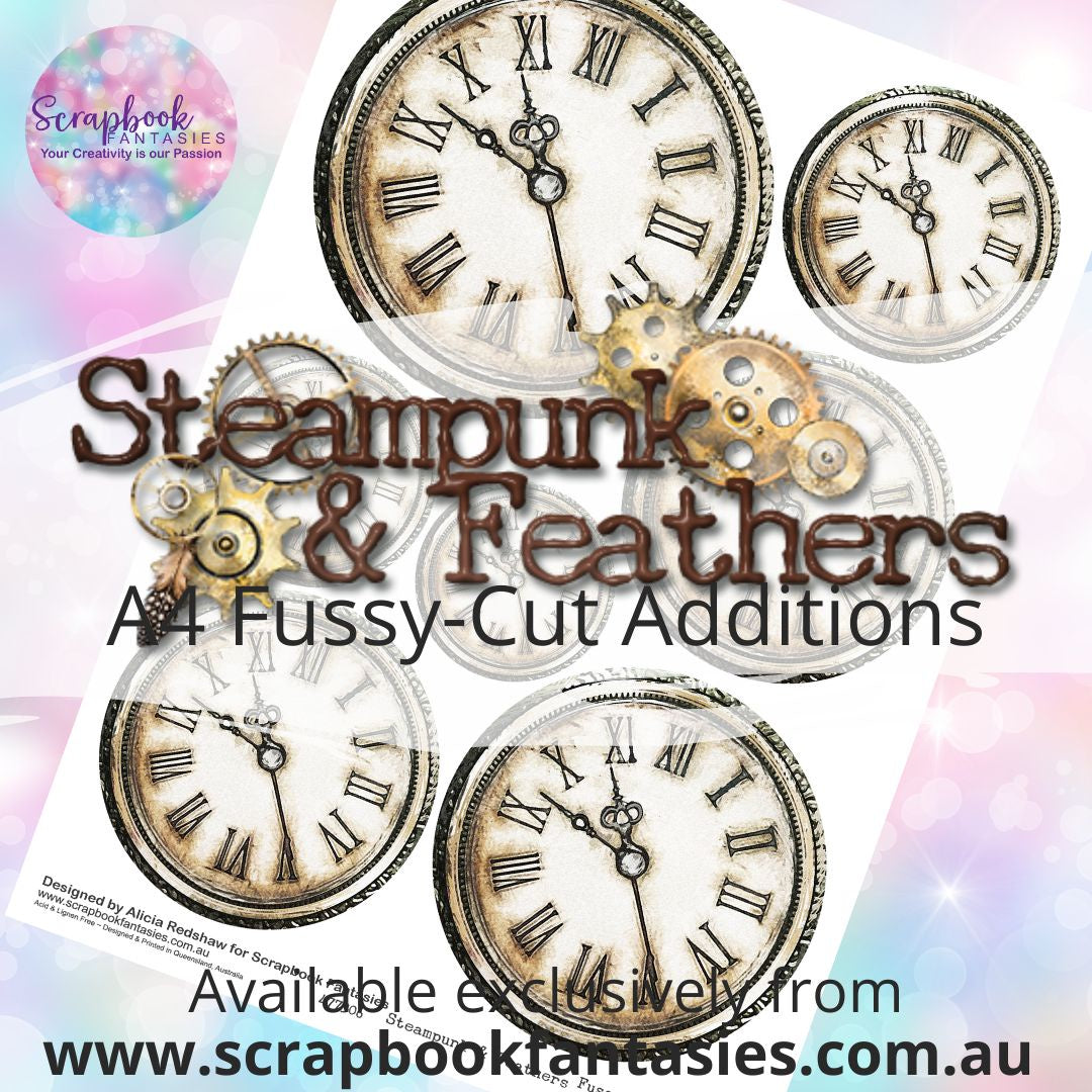 Steampunk & Feathers A4 Colour Fussy-Cut Additions  - Super-sized Clocks 477306