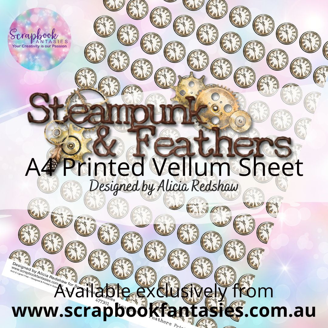 Steampunk & Feathers A4 Printed Vellum Sheet - Clocks 477301