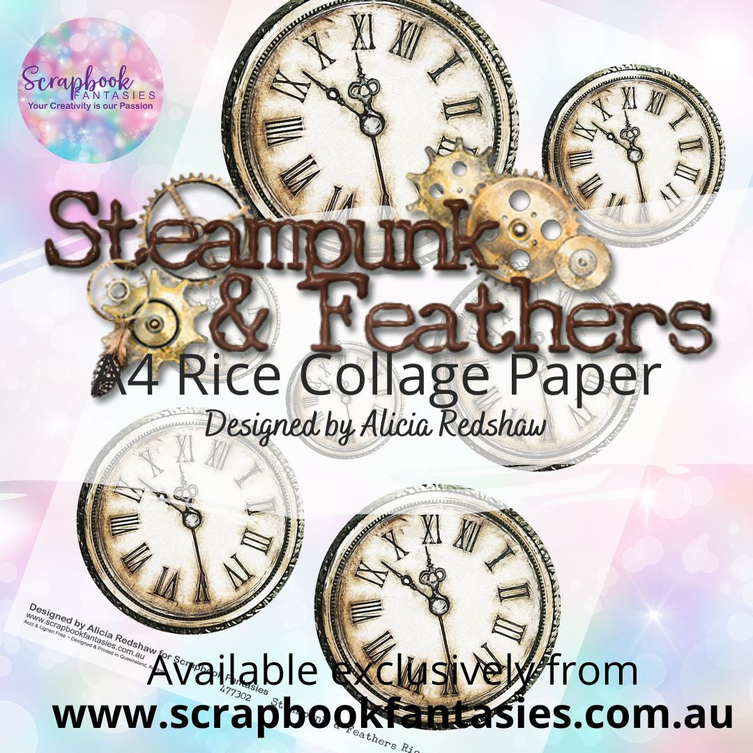 Steampunk & Feathers A4 Rice Collage Paper - Super-Sized Clocks 477302