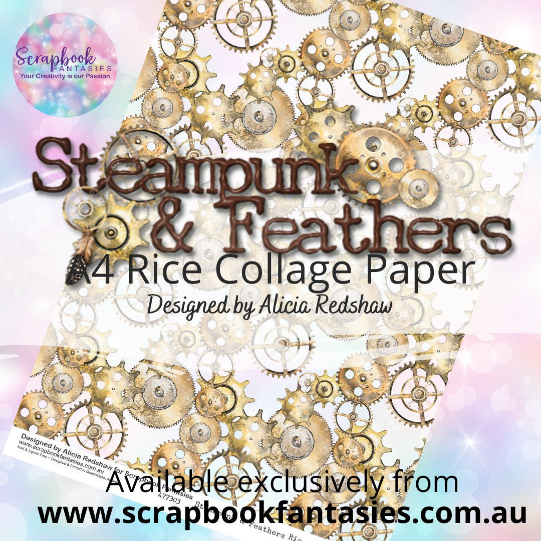 Steampunk & Feathers A4 Rice Collage Paper - Cog Pattern 477303