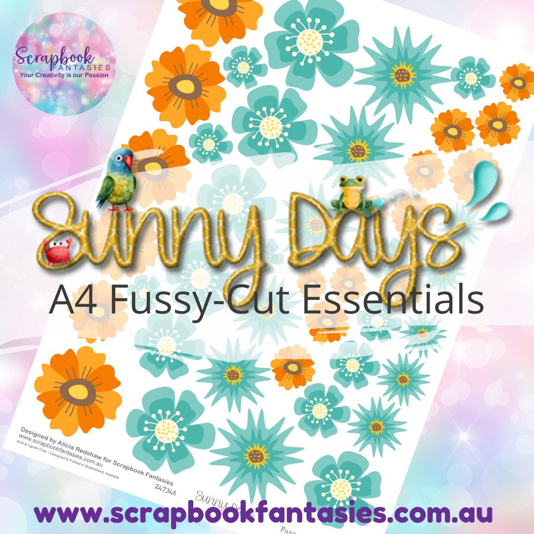 Sunny Days A4 Colour Fussy-Cut Essentials - Aqua & Orange Flowers 247346