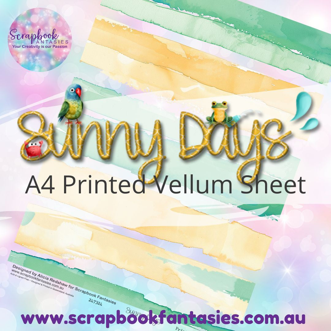 Sunny Days A4 Printed Vellum Sheet - Green and Yellow Watercolour Stripes 247324