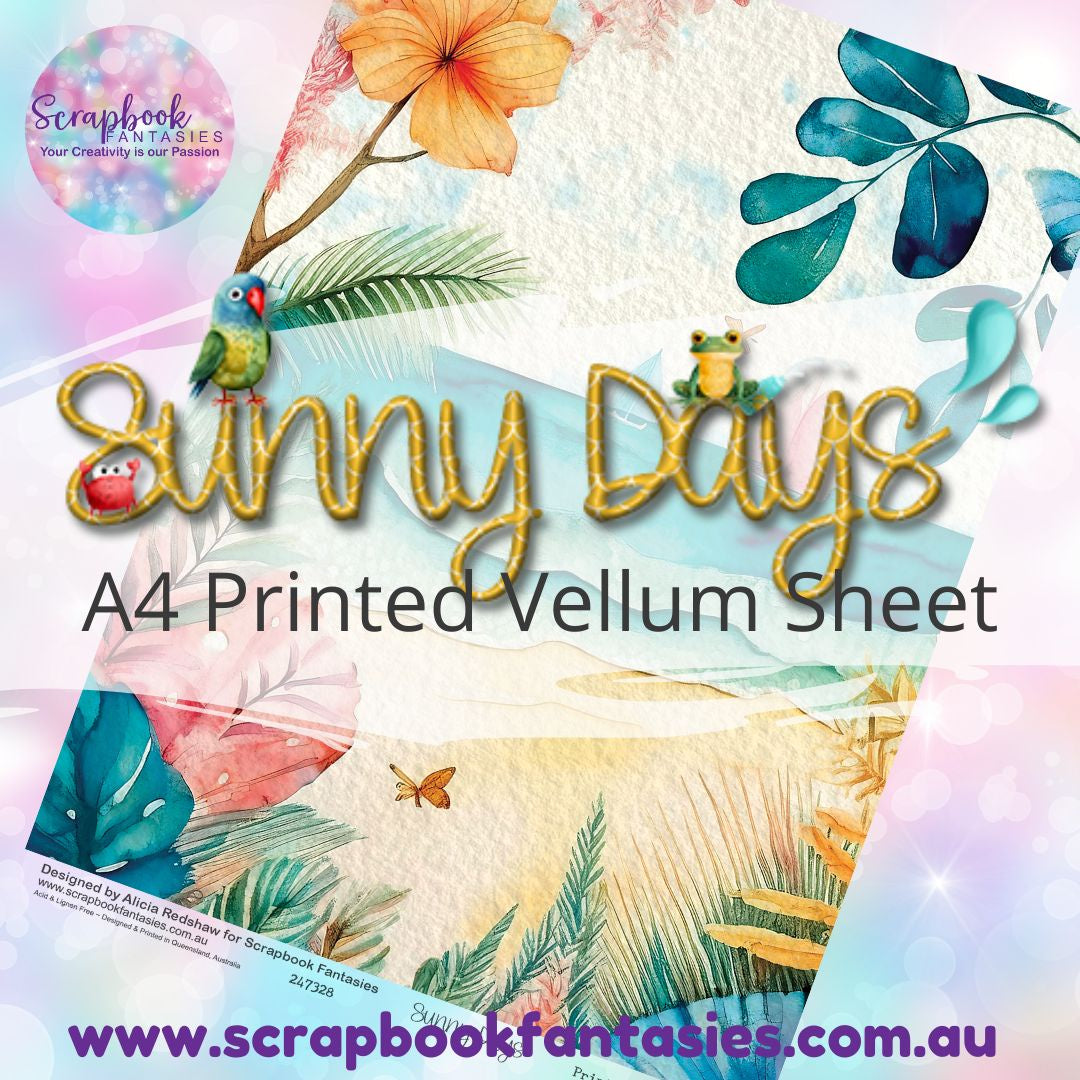 Sunny Days A4 Printed Vellum Sheet - Seaside Scene 247328