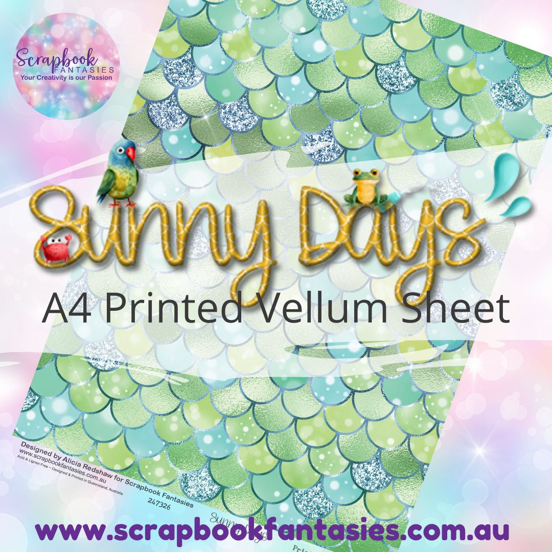 Sunny Days A4 Printed Vellum Sheet - Teal Mermaid Scales 247326