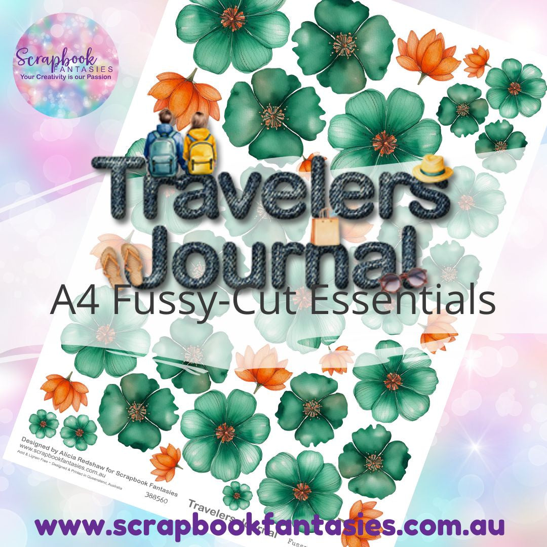 Travelers Journal A4 Colour Fussy-Cut Essentials - Floral Set 3 Green & Orange Flowers 388560