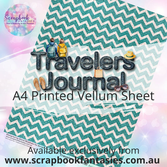 Travelers Journal A4 Printed Vellum Sheet - Teal Zig-Zag 388517