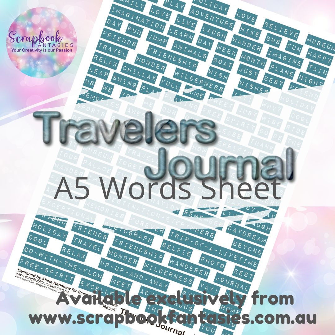 Travelers Journal A5 Words Sheet - Dusty Teal Travel Words 388508