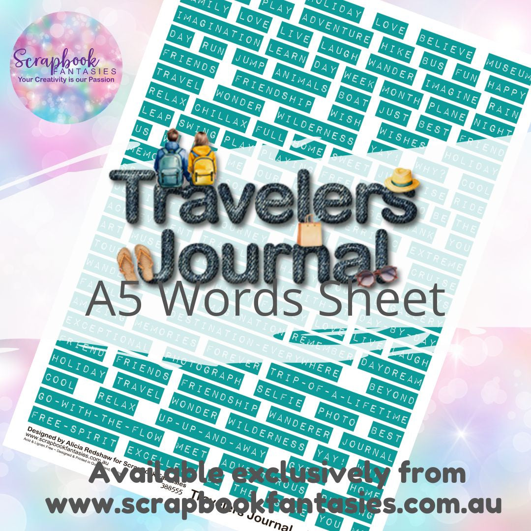 Travelers Journal A5 Words Sheet - Teal Travel Words 388555