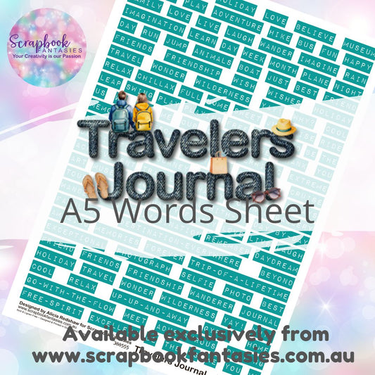 Travelers Journal A5 Words Sheet - Teal Travel Words 388555