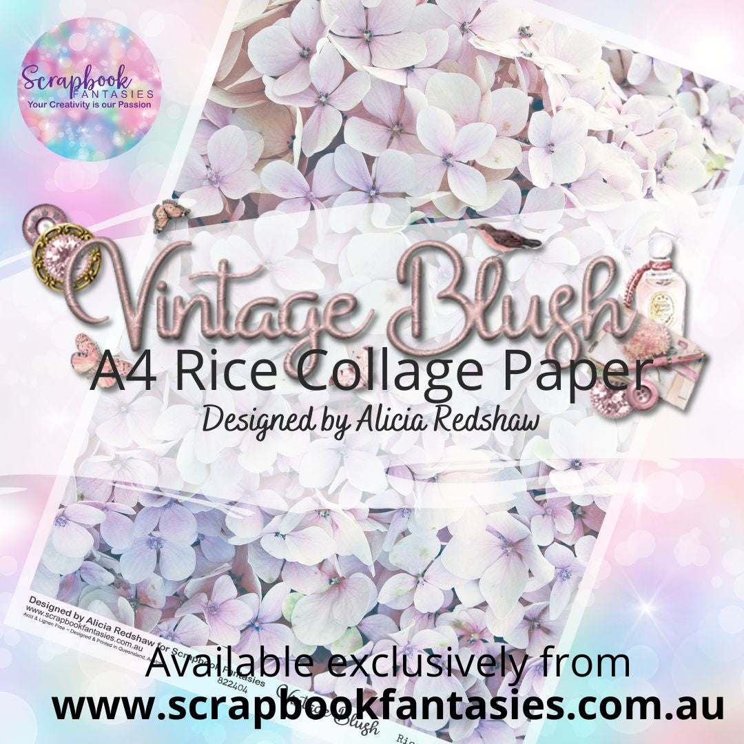 Vintage Blush A4 Rice Collage Paper - Lilac Hydrangeas 822405