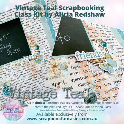 Vintage Teal Scrapbook Layout Kit - Vintage Chic Super Weekend Class 7 - Saturday 18 May 2024