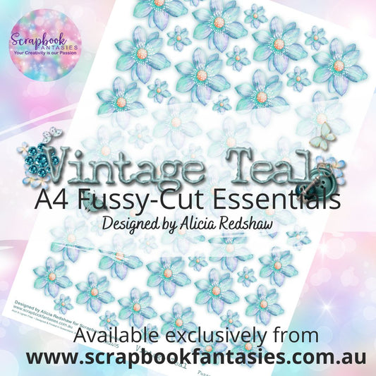 Vintage Teal A4 Colour Fussy-Cut Essentials - Aqua Flowers 882405