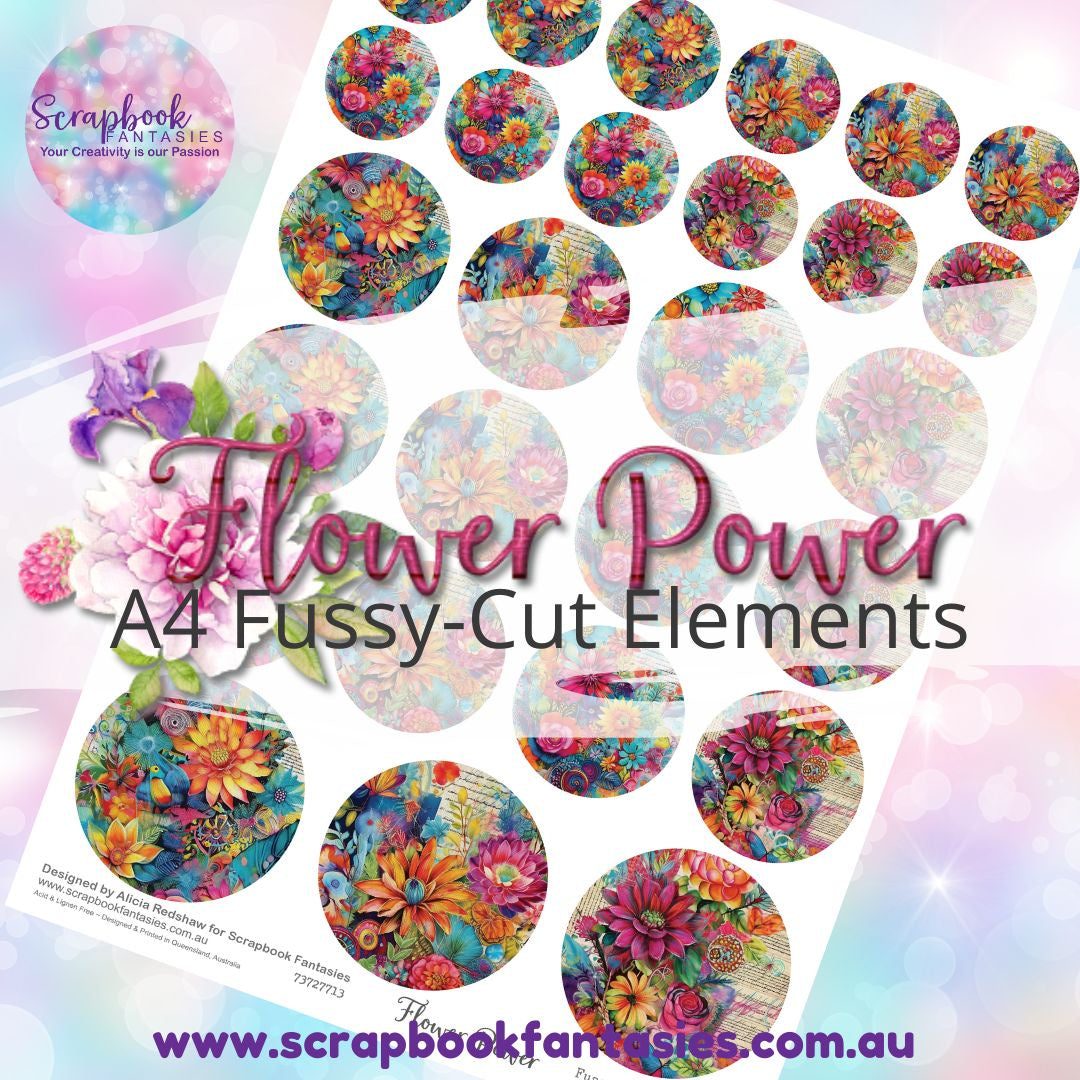 Flower Power A4 Colour Fussy-Cut Elements - Colour-Pop Collage Circles 73727713