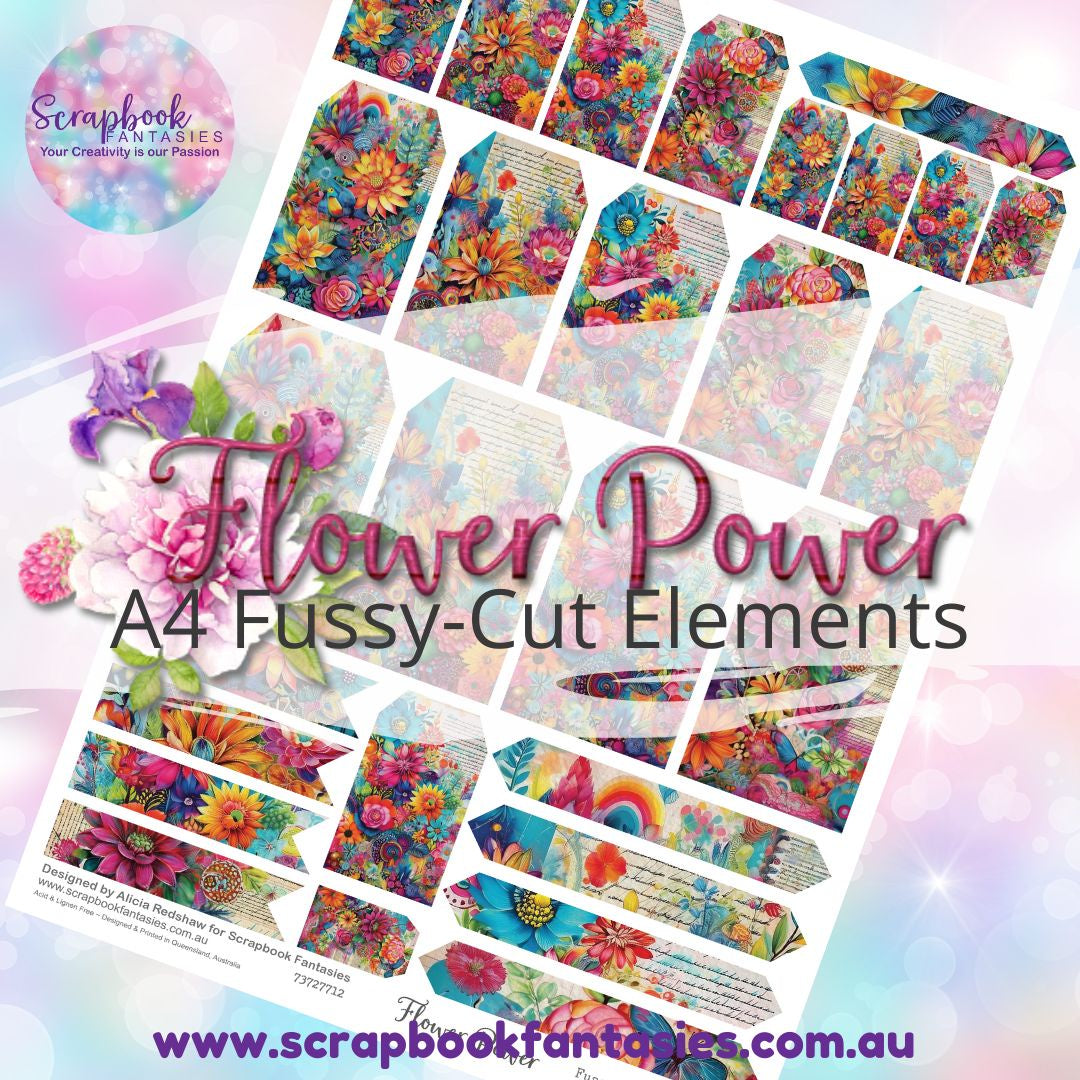 Flower Power A4 Colour Fussy-Cut Elements - Colour-Pop Collage Tags & Tabs 73727712
