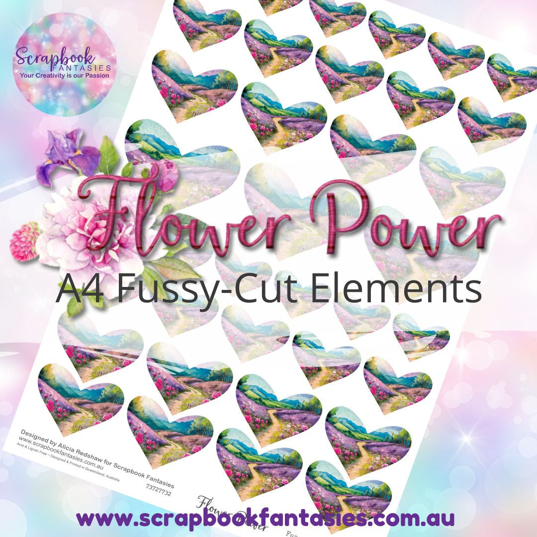 Flower Power A4 Colour Fussy-Cut Elements - Path to Happiness Hearts 73727732