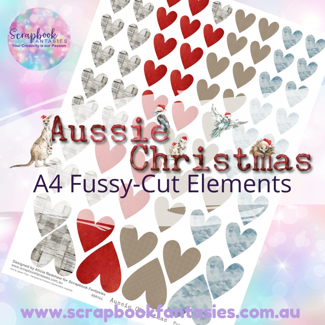 Aussie Christmas A4 Colour Fussy-Cut Elements - Hearts 1-3 888044