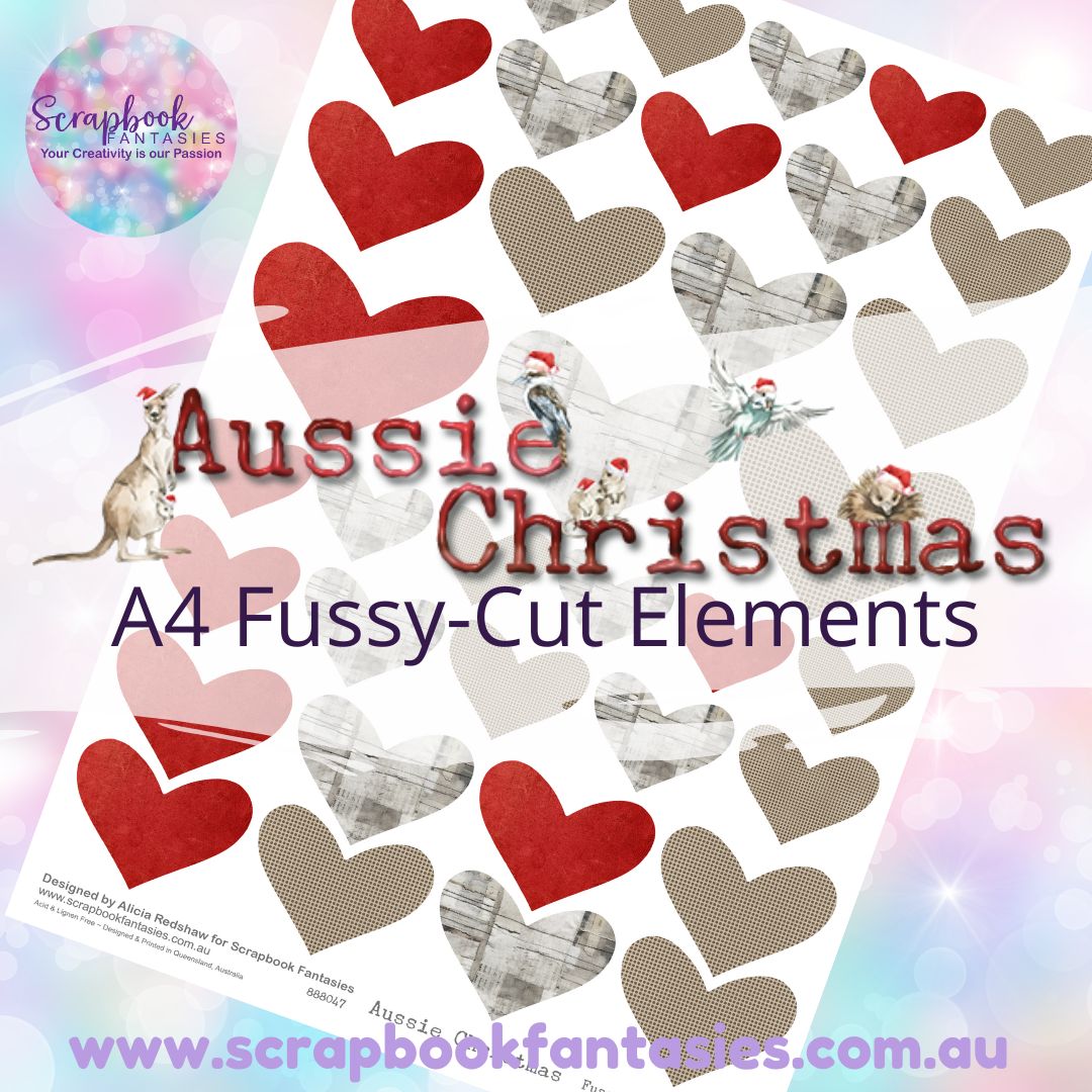 Aussie Christmas A4 Colour Fussy-Cut Elements - Hearts 2-3 888047