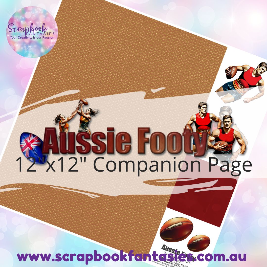 Aussie Footy 12"x12" Single-sided Companion Page - Brown Fabric 250703