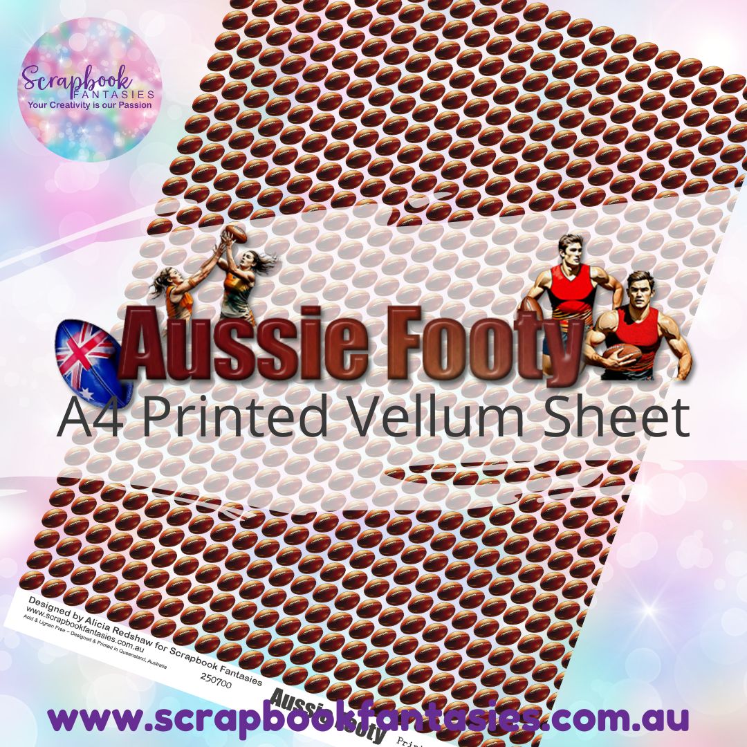 Aussie Footy A4 Printed Vellum Sheet - Footballs 250600