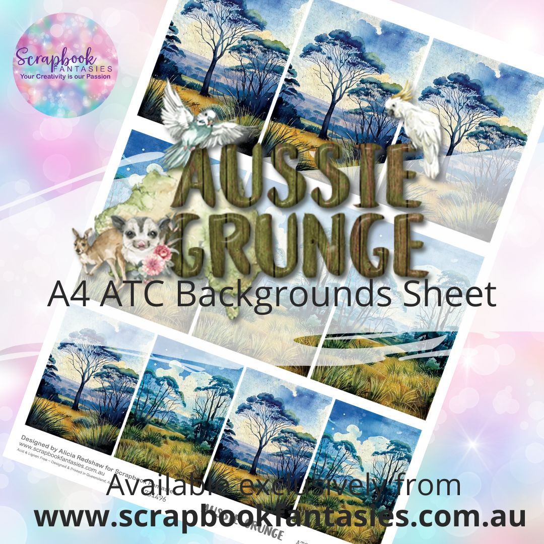 Aussie Grunge A4 ATC Backgrounds Sheet  - Bushland 2 731496