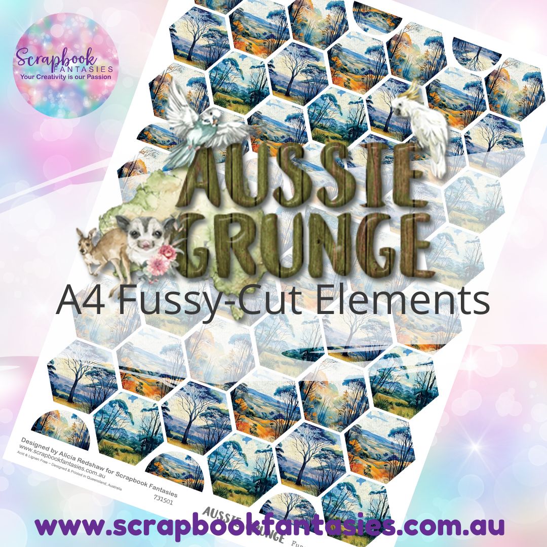 Aussie Grunge A4 Colour Fussy-Cut Elements - Bushland Hexagons 731501