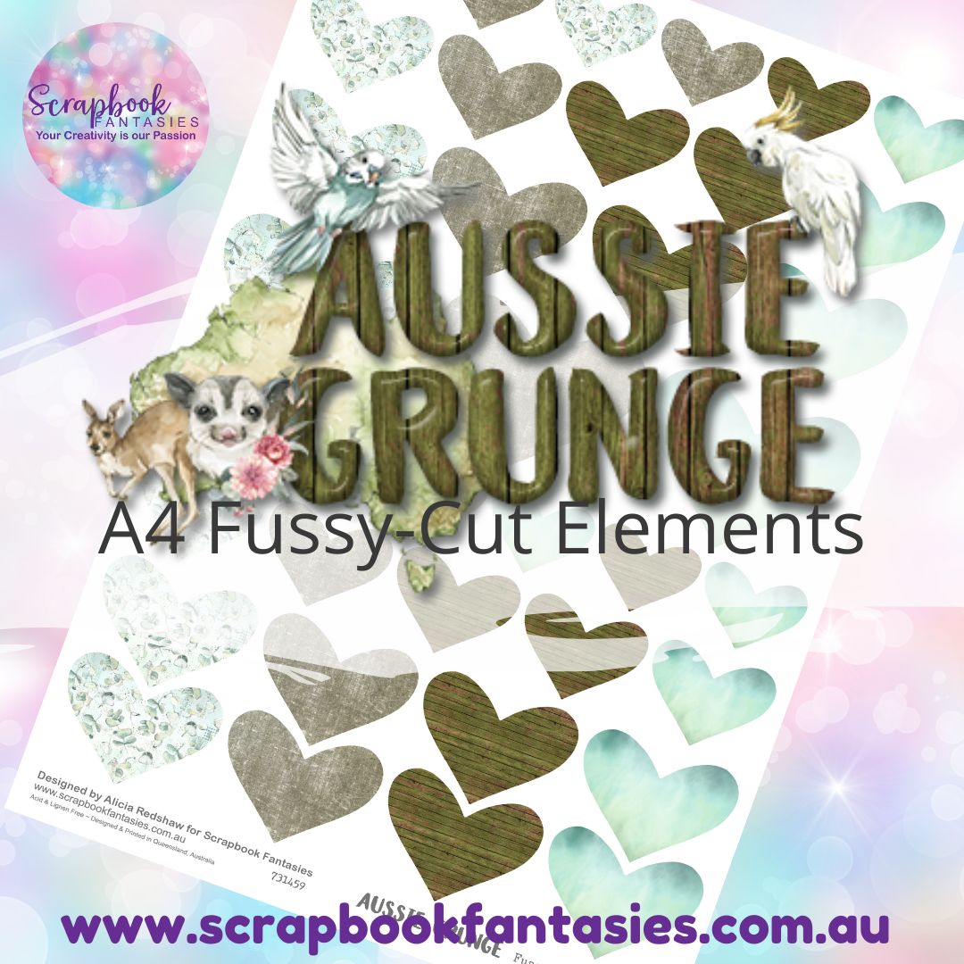 Aussie Grunge A4 Colour Fussy-Cut Elements - Hearts 2 731459