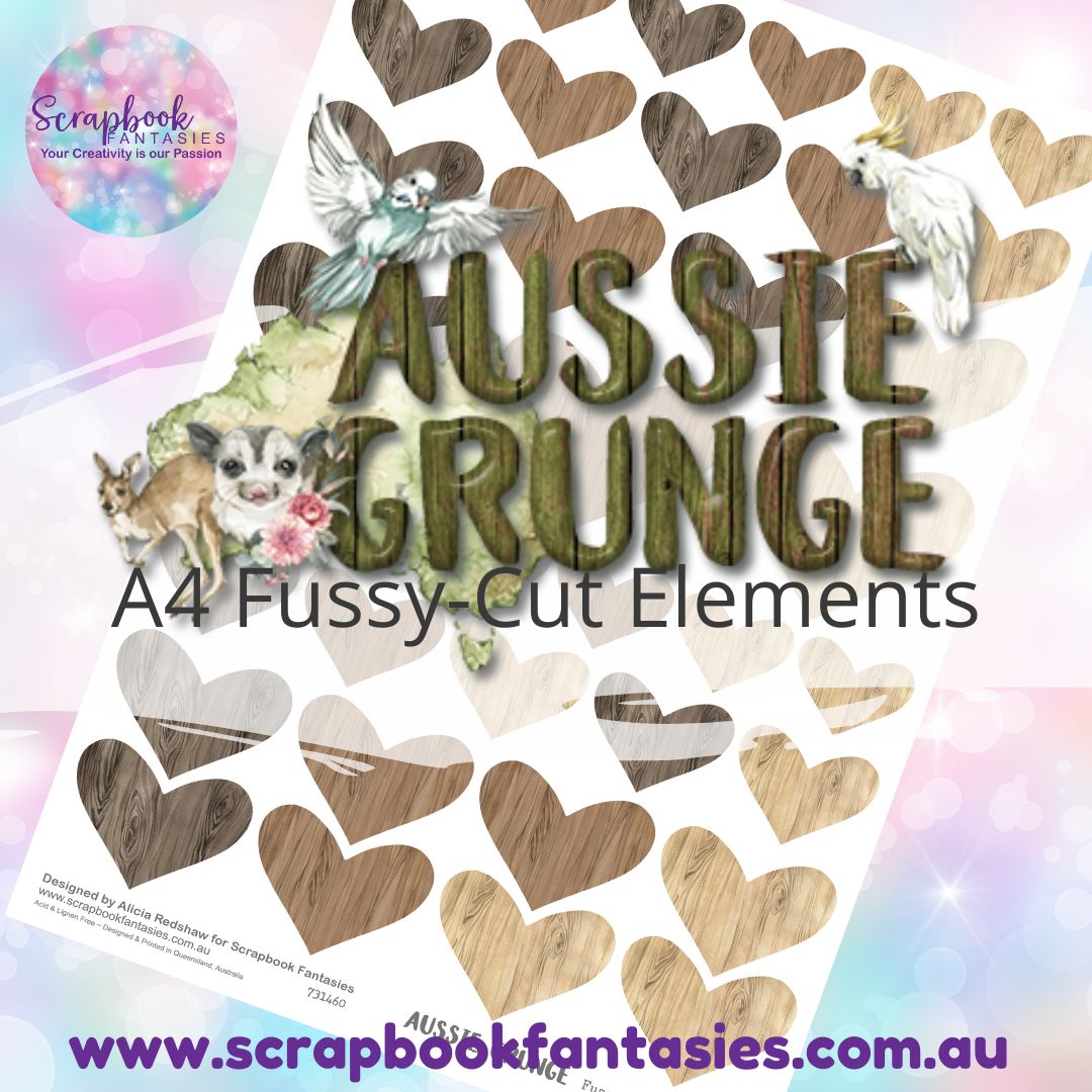 Aussie Grunge A4 Colour Fussy-Cut Elements - Hearts 3 731460