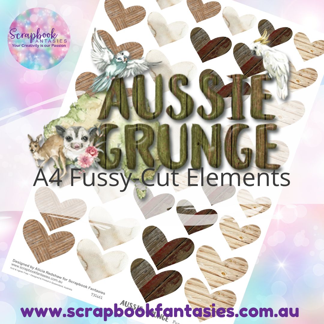 Aussie Grunge A4 Colour Fussy-Cut Elements - Hearts 4 731461