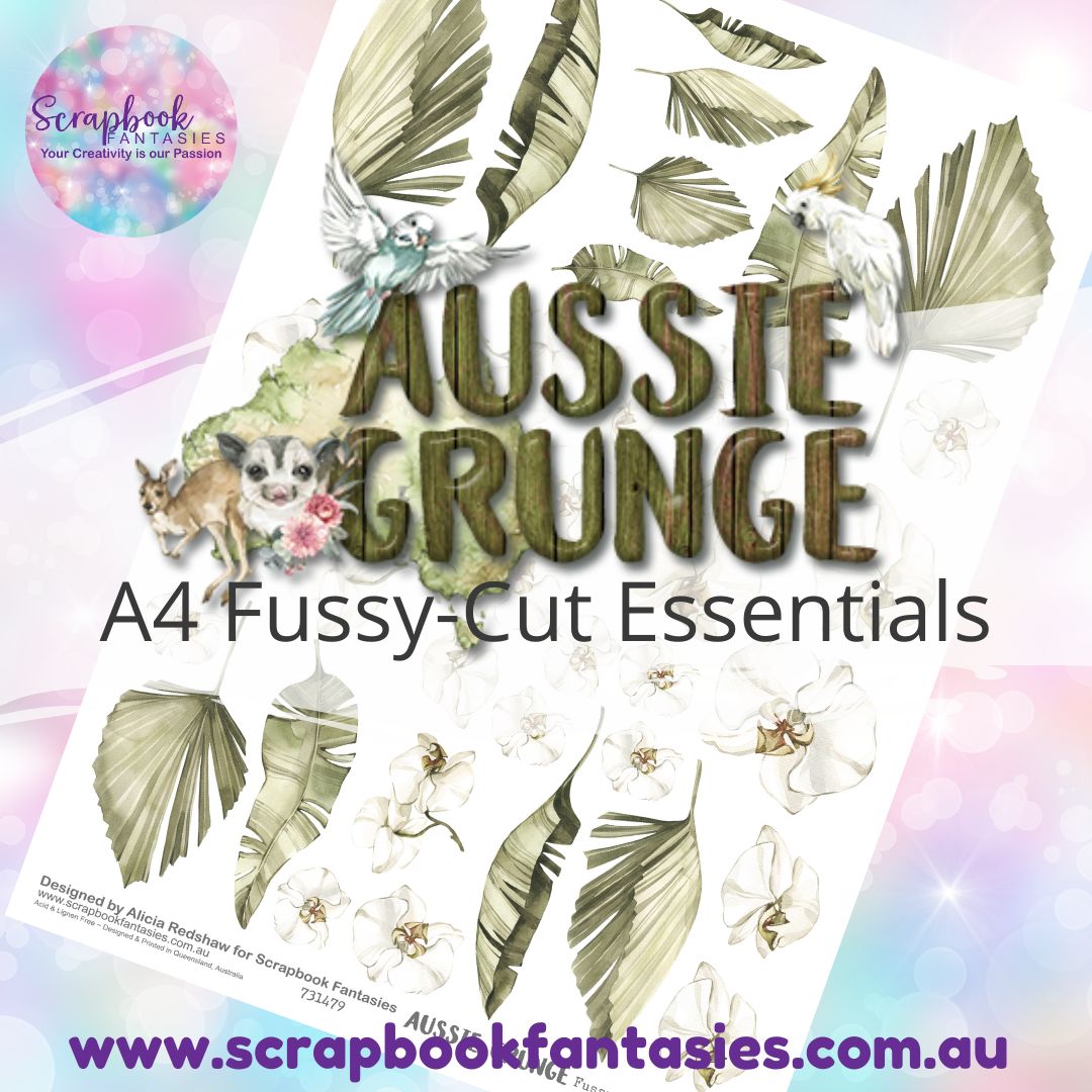 Aussie Grunge A4 Colour Fussy-Cut Essentials - Orchids & Leaves 731479