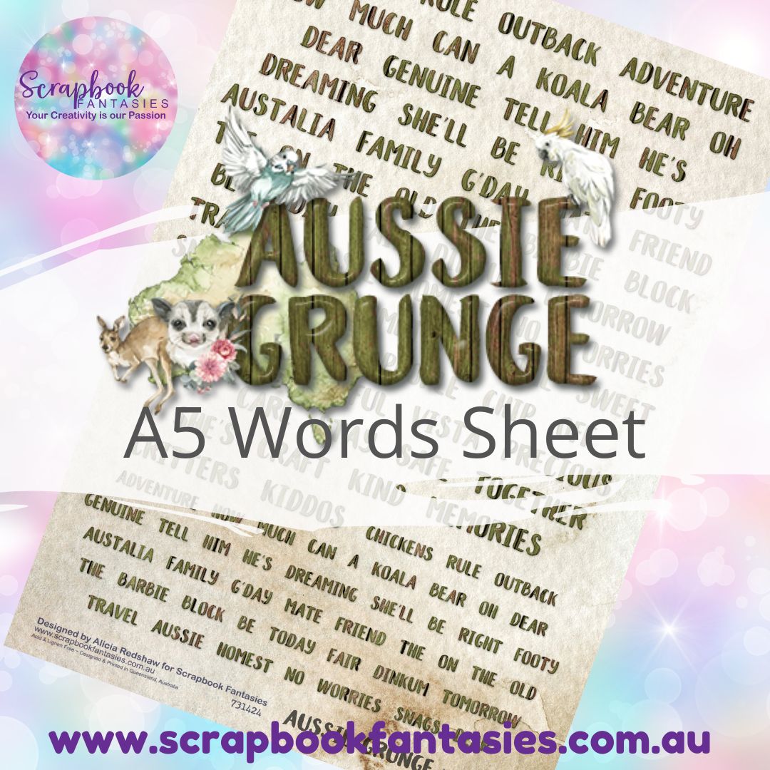 Aussie Grunge A5 Words Sheet - Aussie Words 731424