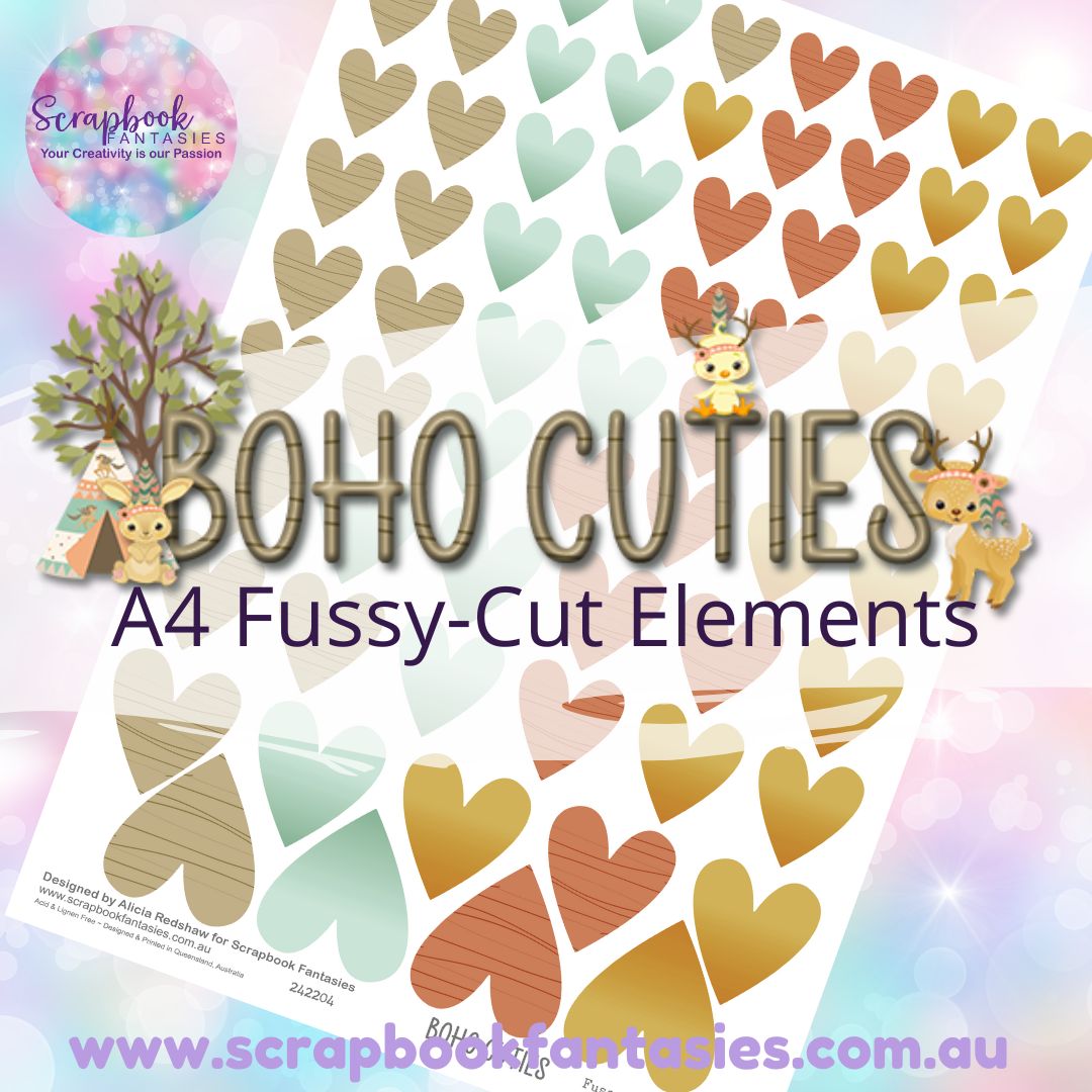 Boho Cuties A4 Colour Fussy-Cut Elements - Hearts 1-1 242204
