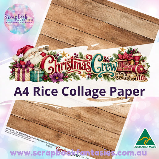 Christmas Crew A4 Rice Collage Paper - Brown Wood 272109