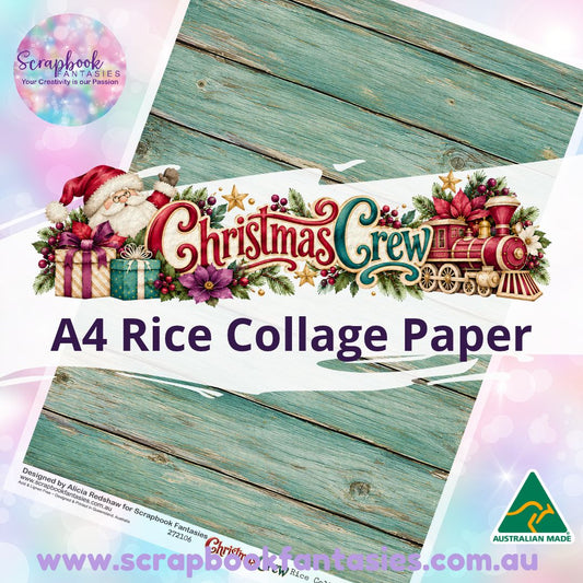 Christmas Crew A4 Rice Collage Paper - Teal Wood 272106