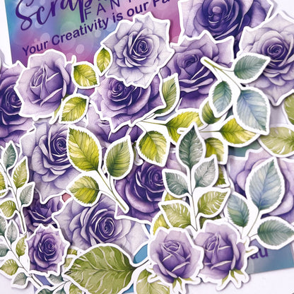 Springtime Tea Party Colour-Cuts - Purple Roses & Leaves (42 pieces) 20060