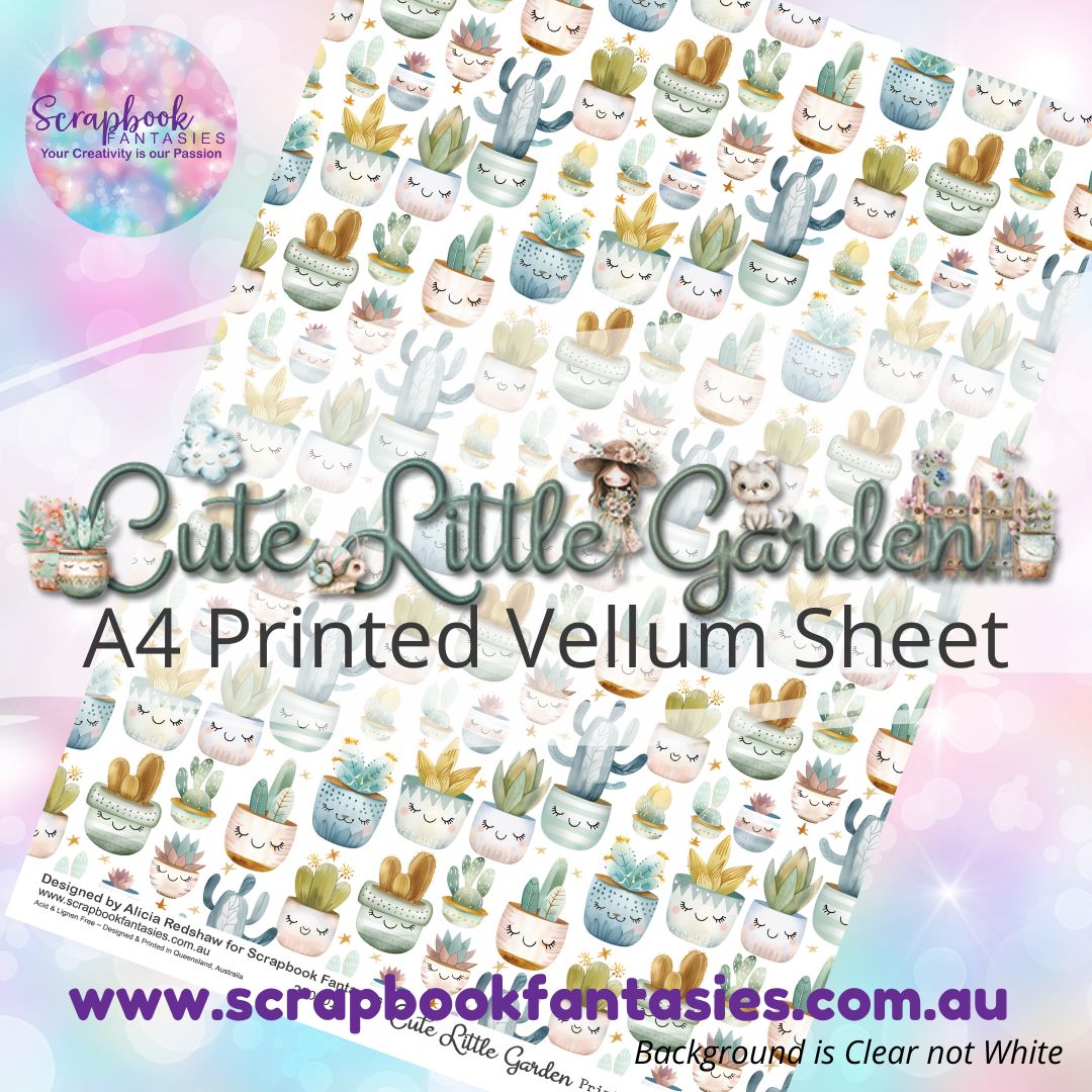 Cute Little Garden A4 Printed Vellum Sheet - Little Pot Plants 250501