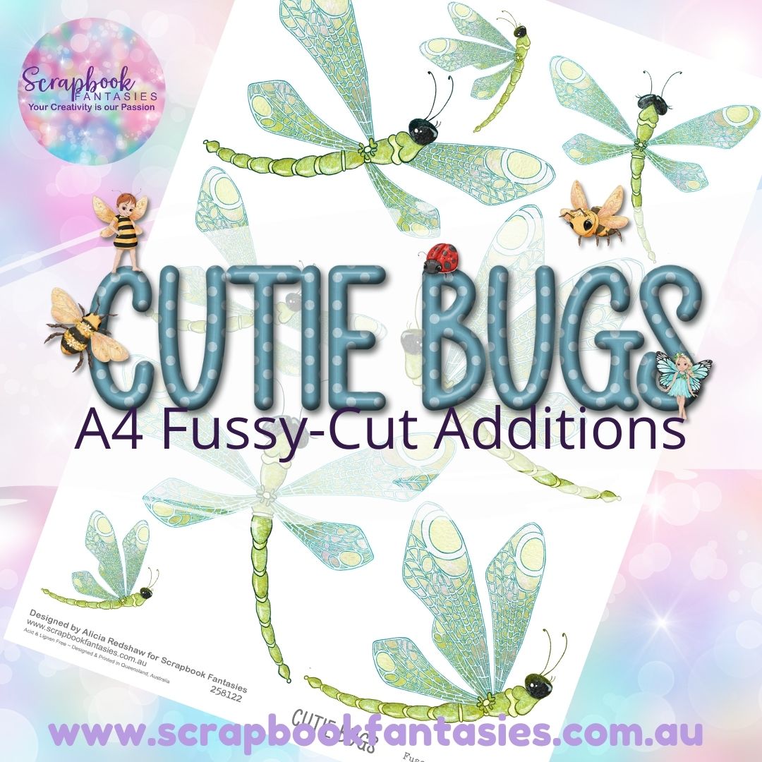 Cutie Bugs A4 Colour Fussy-Cut Additions - Aqua Dragonflies 258122
