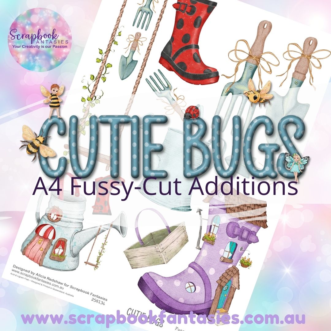 Cutie Bugs A4 Colour Fussy-Cut Additions - Blue Gardening 258134