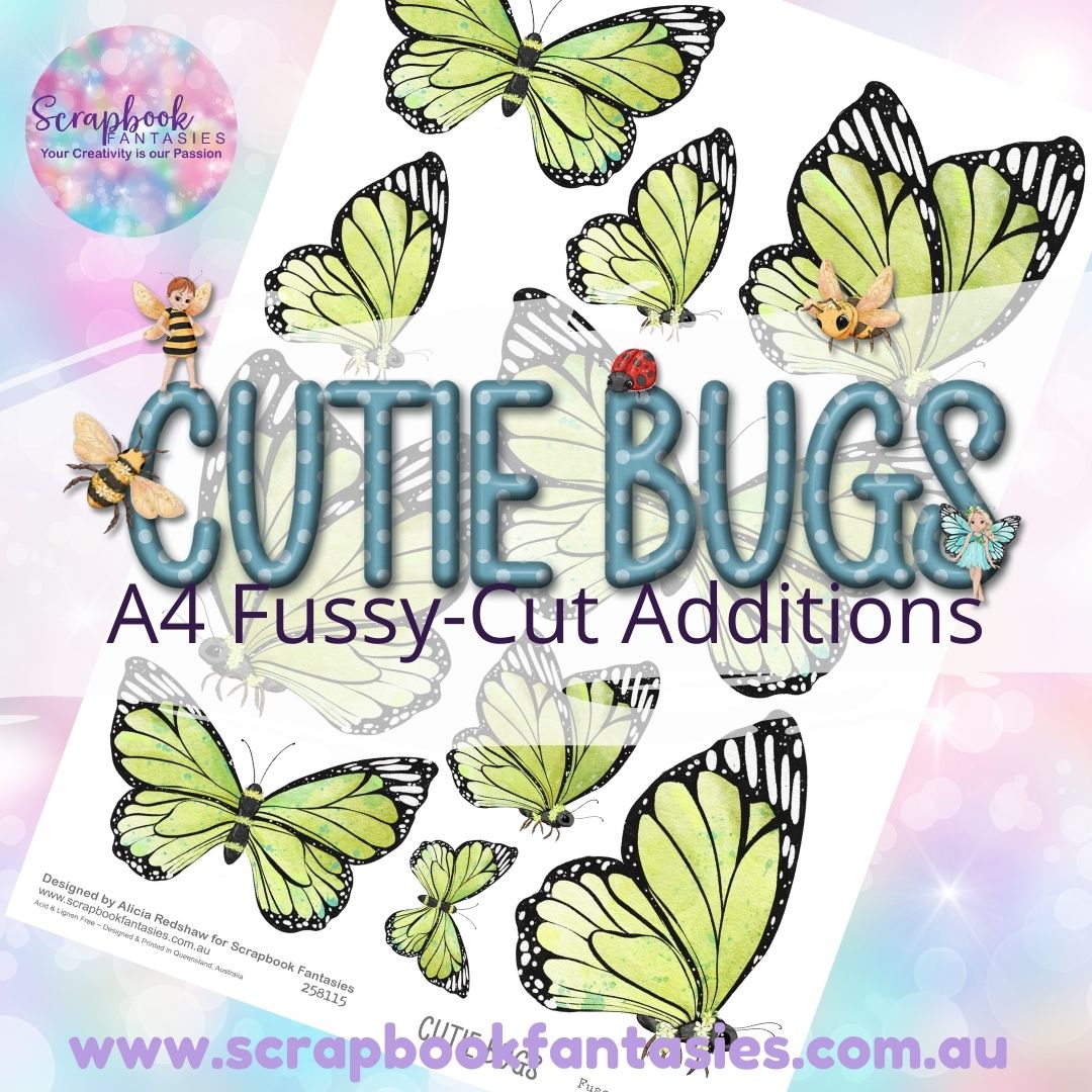 Cutie Bugs A4 Colour Fussy-Cut Additions - Green Butterflies 258115