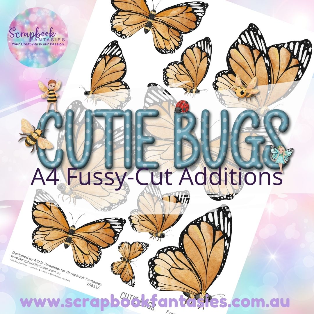 Cutie Bugs A4 Colour Fussy-Cut Additions - Honey Butterflies 258116